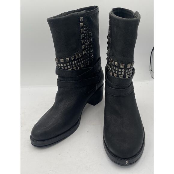 Women's Vince Camuto Leather Boots Sz 7.5 Studded Black Mid Calf Booties GREAT!! - Picture 4 of 8